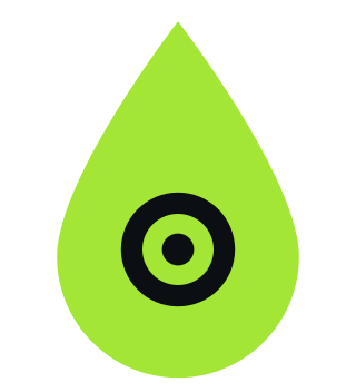 The Dew Lab logo: lime dew drop with a scope dot